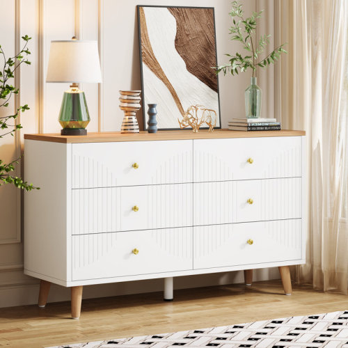 George Oliver 6 Drawer Dresser, 47 Inch Modern White Dresser For Bedroom & Reviews | Wayfair