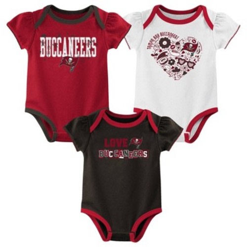 NFL Tampa Bay Buccaneers Infant Girls' 3pk White Bodysuit, Size: 6-9M
