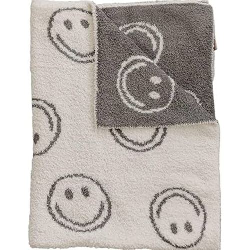 Mebie Baby Charcoal Smiley Plush Lovey Blanket 15x20 - Soft, Lightweight, Breathable | Available in Two Sizes