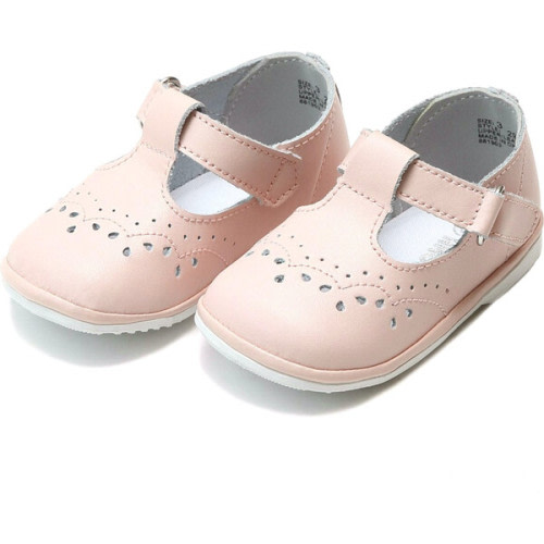 Baby Birdie Leather T-Strap Stitched Mary Jane, Pink - Angel Shoes | Maisonette
