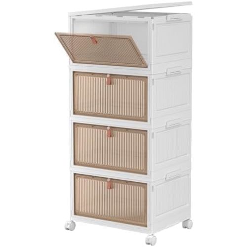 CTSNSLH 4 Tier Plastic Storage Bins with Lid - 27.5Qt Stackable with Lids for Bedroom, Living Room, Office - Foldable Containers, Household Organization