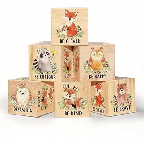 Nursery Decor Animals Wall Decor Set of 6, Inspirational Woodland Nursery Decor Table Wooden Decorations, Animals Shelf Decoration for Bedroom Playroom Gifts, 1.6 Inch