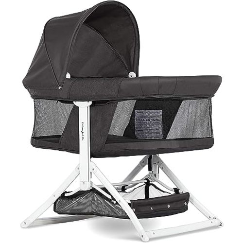 Dream On Me 2-in-1 Convertible Insta Fold Bassinet and Cradle in Black, Lightweight, Portable and Easy to Fold Baby Bassinet, Adjustable Canopy, Breathable Mesh Sides, JPMA Certified