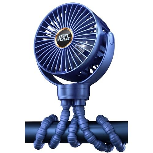 KIDEE Portable Baby Stroller Fan, Mini Baby Fan Clip on Fan, LED Display, 360° Rotate Flexible Tripod, Rechargeable Small Personal Handheld Fan Cooling Desk Fan for Car Seat Crib Treadmill Travel