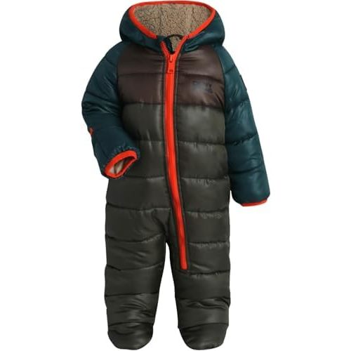 DKNY Baby Boys' Snowsuit - Full Zip Up Sherpa-Lined One Piece Romper Baby Bodysuit - Insulated Baby Boys Hooded Jumpsuit 0-9