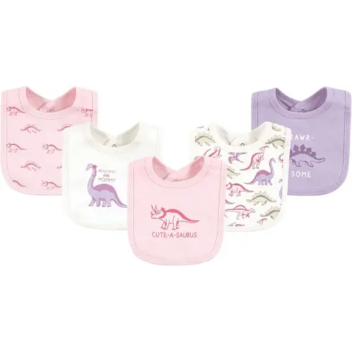 Touched by Nature Unisex Baby Organic Cotton Bibs, Retro Dino, One Size