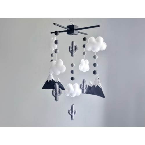 Mountain Baby Mobile - Monochrome Nursery Decor - Felt Ball Cot / Crib Mobile - Gender Neutral Baby Gift