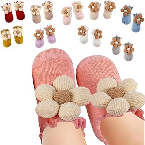 10 Pair Baby Girls Socks, Non-Slip Grips for Flower Toddler Cute Frilly Ruffle Ankle Socks for Girls,Baby Girl Gifts for 6 Month Old Girl