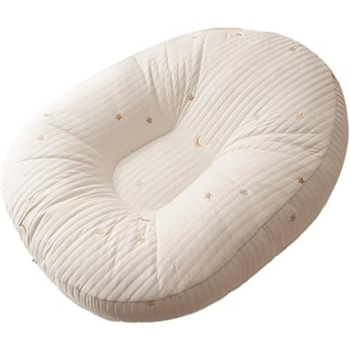 Anti-Reflux Newborn Lounger, Large Nest Sleeper Pillow, Skin Friendly Lounger PillowErgonomic Support with Ultra Soft & Breathable Cotton Cover, Ideal Baby Essentials & Shower Gifts (Beige)
