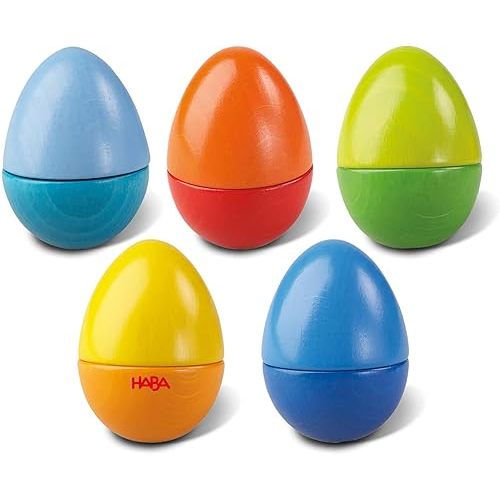 HABA Fun with Sounds Wooden Eggs – Easter Basket Stuffers for Toddlers & Kids – 5 Acoustic Sounds, Montessori Sensory Toys, Easter Gifts, Made in Germany for 2 yrs+