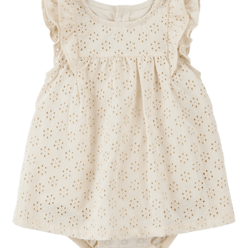 Ivory Baby Solid Cotton Dress - Cream | Carter’s Oshkosh Canada