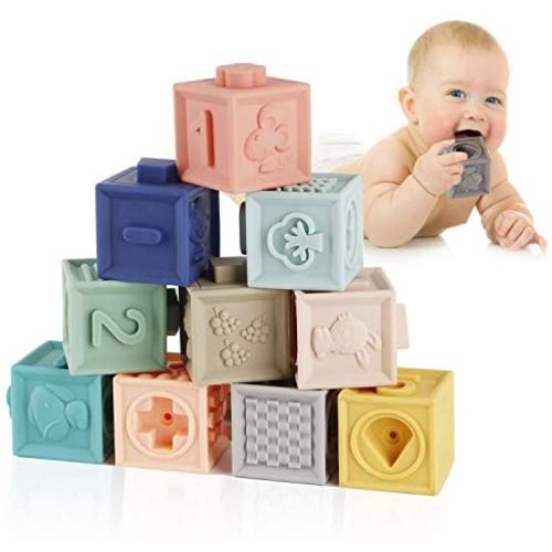 Mini Tudou Baby Blocks Soft Building Blocks Baby Toys Teethers Toy Educational Squeeze Play with Numbers Animals Shapes Textures 6 Months and Up 12PCS