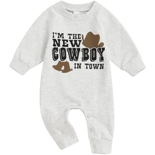 Dcohmch Western Baby Boy Clothes I 'M The New Cow Boy Jumpsuit Long Sleeve Romper Onesie Infant One Piece Fall Outfit