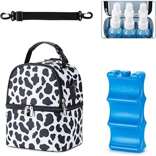Breastmilk Cooler Bag with Ice Pack Fits 6 Baby Bottles up to 9 Ounce, Breast Milk Pump Cooler Bag with Shoulder Strap for Nursing Mom Daycare, Work, Travel