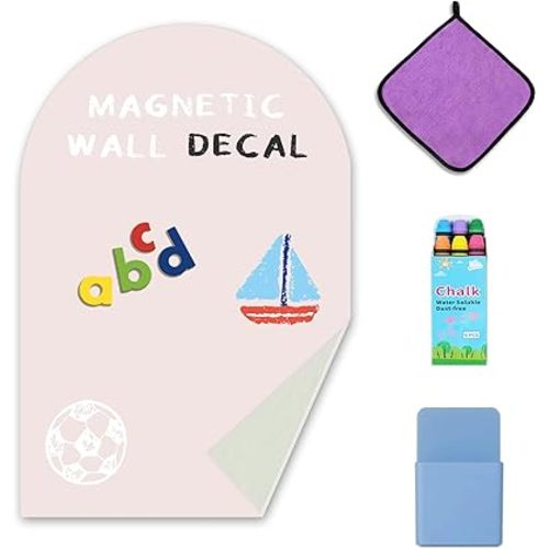 Magnetic Chalkboard for Wall, Magnetic Arch Wall Decal, 44" H x 32" W Adhesive Backing Wallpaper for Playroom (Blush Petal)