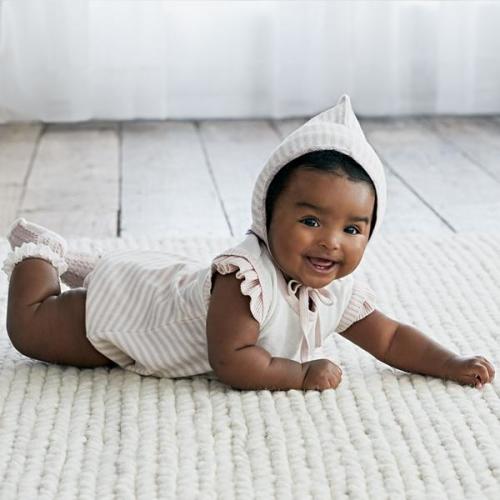 Blush Mini Stripe Cotton Knit Baby Bonnet | Elegant Baby