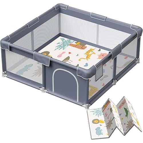 Baby Playpen with Mat, 50x50 Inch Playpen with Mat Waterproof for Babies and Toddlers Play Pen Playards Safety Gate Fence Active Center Indoor