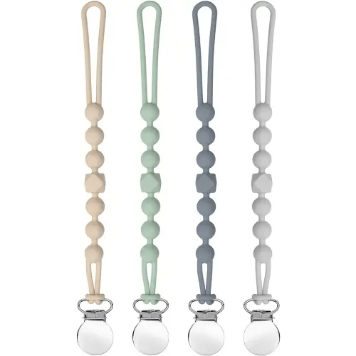 Pacifier Clips for Boys - MORIBOX Silicone Paci Clip Teething Relief with One Piece Baby Binky Holder for Shower Birthday Gift 4 Pack