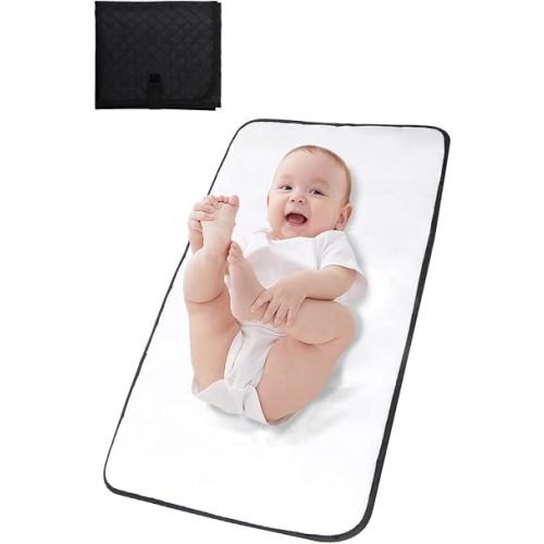 Lekebaby Portable Baby Changing Pad, Waterproof Travel Diaper Changing Mat for Diaper Bag, Foldable Padded Nursery Essentials for Newborn, Quilted Black