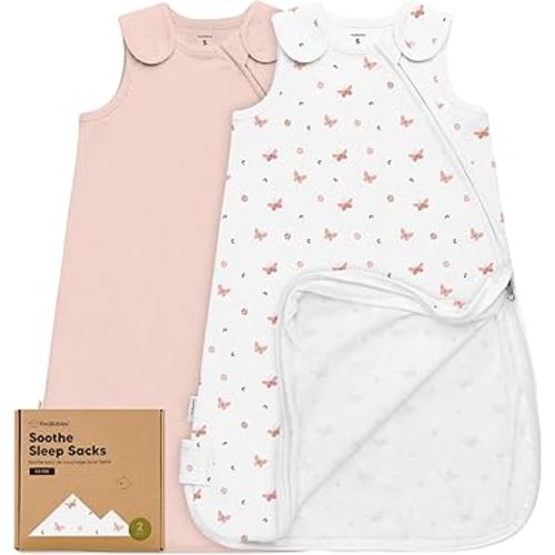 2-Pack Organic Baby Sleep Sacks, 100% Cotton - Soft & Breathable 0.5TOG Baby Wearable Blanket, Toddler Sleeping Sack 0-6 months, Easy to Wear Transitional Swaddles for Newborns (Butterflies, S)