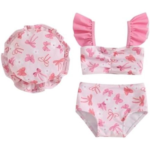 Fly Sleeve Bow Two Piece Swimsuit With Hat