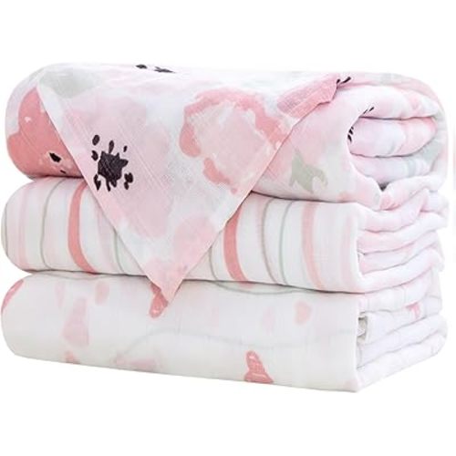 Little Grape Land Muslin Swaddle Blankets, 100% Cotton Muslin Blankets, Large Size Baby Receiveing Blankets, Soft Breathable Baby Blankets for Newborns - Floral / 47x47in, 3 Pack