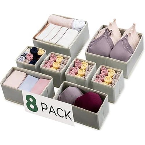 Kootek 8 Pack Drawer Organizer Clothes, Dresser Drawer Organizers for Clothing Fabric Foldable Closet Organizers and Storage Bins for Baby Clothes, Nursery, Underwear, Bras, Socks