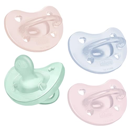 Chicco PhysioForma® 100% Soft Silicone One Piece Pacifier for Babies Aged 0-6 Months | BPA & Latex Free | Reusable Case | Spring Collection, 4pk