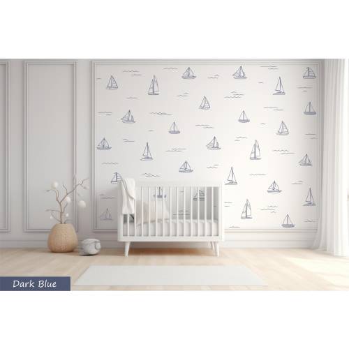 Sail Boat and Waves Wall Decals / Nautical Nursery/ Sailing Stickers / Removable Vinyl / Modern Kids Room