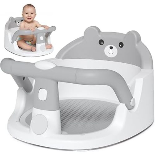 Baby Bath Seat for Babies 6 Months & up Non-Slip Toddler Bath Seats for Sitting Up Infant Bathtub Chair with Suction Cups and Soft Cushion for Baby Shower Tub Seat, Grey