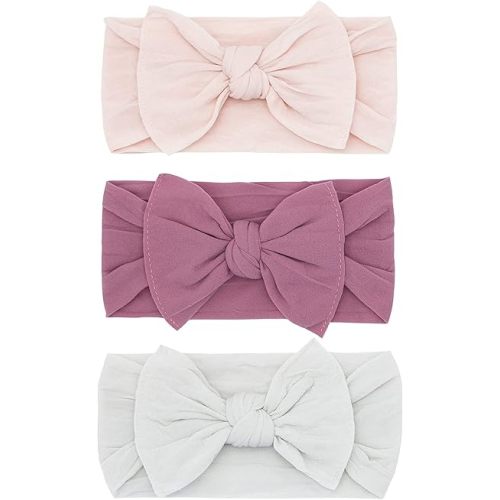 Baby Bling Bows - Newborn to Little Baby Girl Bows, 3PK CLASSIC KNOT Nylon Super Soft Stretchy Toddler Headbands, Perfect Hair Accessories Head Bands for Infant Kids, Made in the USA