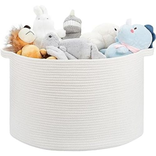 Ravinte Large Storage - 22"x 22"x 14" Blanket Basket for Living Room, Baby Toy Storage, Cotton Rope Woven Laundry Basket (White)