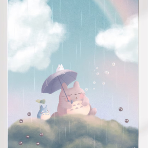 Illustrated Anime Art Print - pastel rainbow, soft wall art, cute chunk animal characters, home decor, kawaii