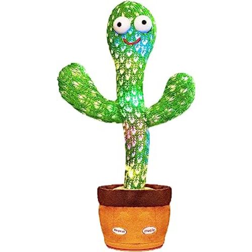 Keculf Dancing Cactus Baby Toy, Talking Cactus Mimicking Toys with LED 120 English Songs, Singing Mimicking Musical Toy, Tummy Time Cactus Toy Mimic Repeats What You Say (Audio Recording & Retelling)