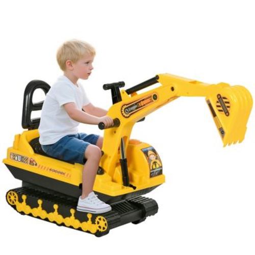 Qaba NO POWER Ride On Excavator Toy Tractors Digger Movable Scooter Walker Pretend Play Toddler Construction Truck Basket Storage Yellow