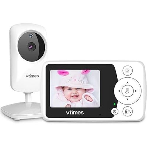 Baby Monitor with Camera and Audio, Video Baby Monitor No WiFi Night Vision 2.4" Screen Portable Baby Camera VOX Mode Pan-Tilt-Zoom Alarm and 1000ft Range, Ideal for Baby (NO Charging Plug)