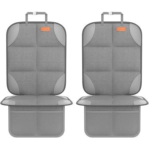 2 Pack Car Seat Protector - 600D Fabric Waterproof Carseat Protector with Thickly Padded to Protect Your Car Seats from Child Seats and Pets (Light Grey)