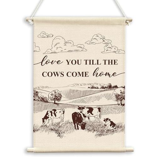 QWFFNBMU Western Cow Nursery Wall Decor, Love You Till The Cows Come Home Western Kids Room Wall Art Canvas Flag Banner Decor for Home Boys Girls Room Playroom Toddler Room