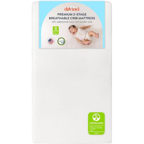 Davinci Premium 2-Stage Crib & Toddler Mattress, Firm Support, Lightweight, Removable Cover, Greenguard Gold Certified, CertiPUR-US® Certified