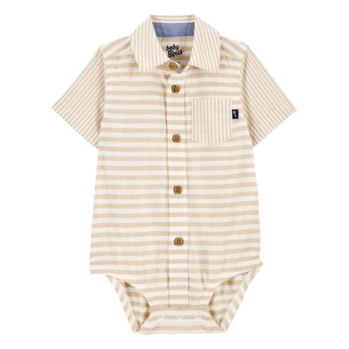 Baby Striped Button-Front Short-Sleeve Bodysuit - Tan - OshKosh | Carter's