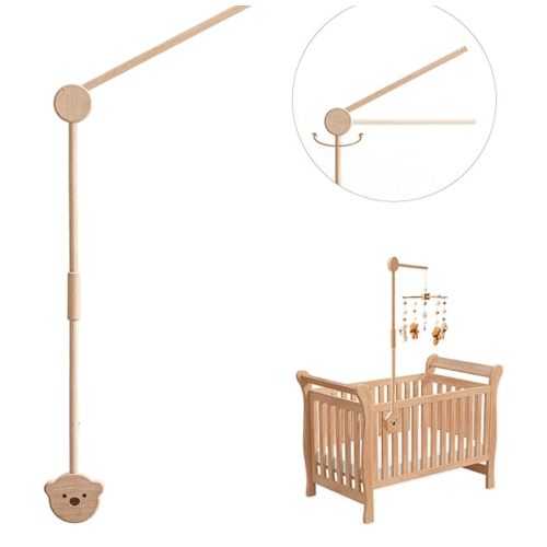 JETMHH Wooden Crib Mobile Arm | Crib Mobile Holder | Nursery Mobile Hanger Cartoon Bear | Horizontal 360 Rotatable, 2 Adjustable Hanging Angles Fits Thick Railings Nursery Decoration