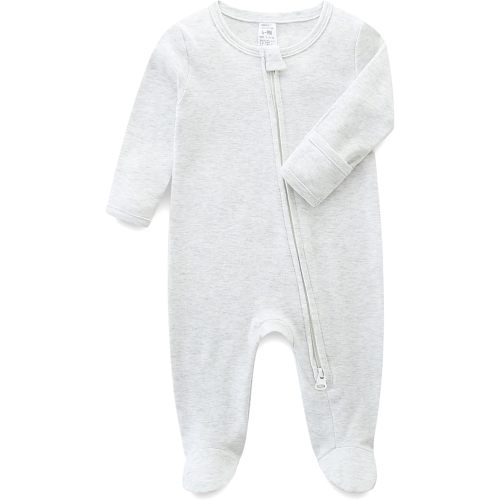 Baby Romper 100% Organic Cotton Pajamas One Piece Long Sleeve Zipper Footie Onesie for 0~12M Baby