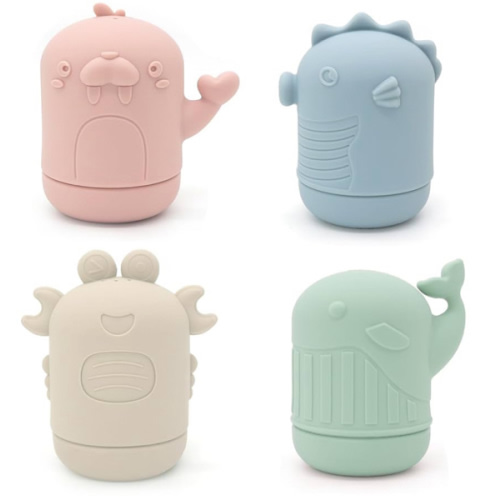Ginbear Silicone Baby Bath Toys, Non-Toxic Mold Free Infant Squirty Bathtub Toys for Toddlers 6 Months+, Pack of 4 (Marine)