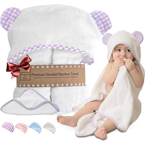 Channing & Yates Premium Boutique Baby Towels for Girls - Hooded Girl Towel & Washcloth Set - Organic Viscose Made from Bamboo Baby Towels with Hood - Baby Girl Bath Towels (Purple)