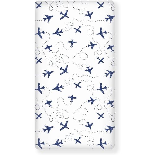 Blue Airplanes Fitted Crib Sheet Air Plane Transportation Sky White Standard Crib Mattress Fitted Sheet Baby Toddler Bed Mattress Sheets for Boys Girls 28"x52"