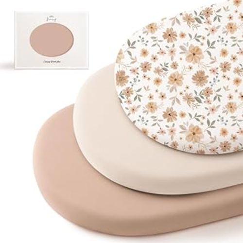 Konssy 3 Pack Stretchy Bassinet Sheets for Baby Girl Boy, Soft Breathable Baby Bassinet Mattress Sheets Fit for Hourglass Oval Cradle, Moses Basket Rectangle Mattress (Flourish)