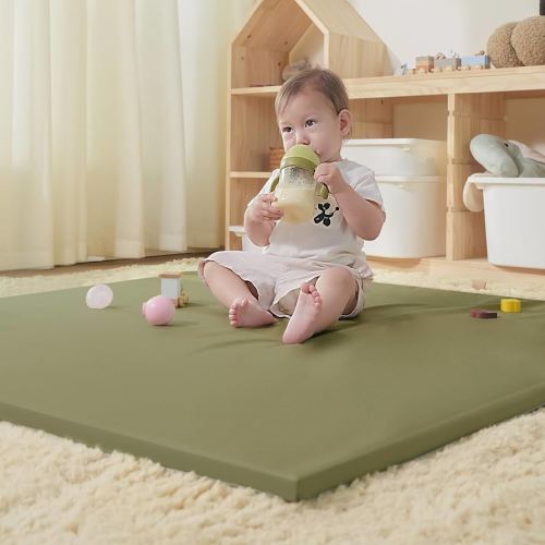 Vegan Leather Baby Play Mat, Wipe-Clean Play Mat for Floor, 50x50 in Thicken Foam Cushioned & Waterproof Playpen Mats for Infants, Kids and Toddlers, Green