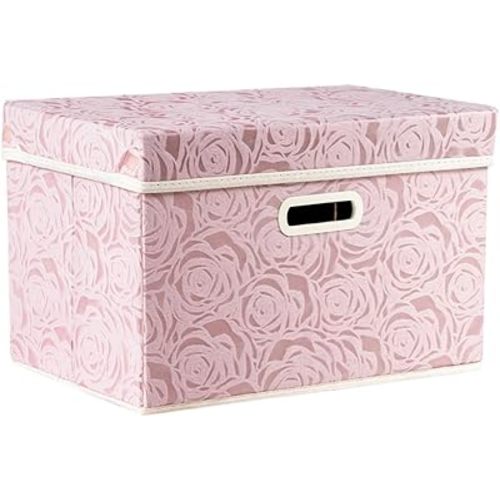 PRANDOM Collapsible Storage Boxes with Lids Fabric Decorative Storage Bins Cubes Organizer Containers Baskets with Cover Handles Divider for Bedroom Closet Living Room 14.9x9.8x9.8 Inch 1 Pack