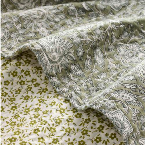 Floral Print Kantha Stitch Reversible Throw Blanket - World Market