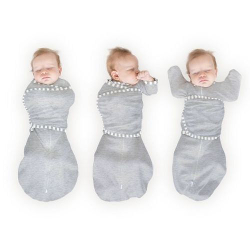Omni Swaddle Wrap & Arms Up Sleeves & Mitten Cuffs - Heathered Gray With Stripe Trim 0-3 Months